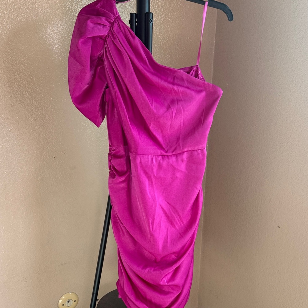 Aidan Mattox Fuchsia One-Shoulder Dress